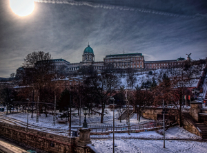 Buda Castle in winter snow