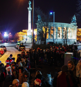 Lines for Santa Claus Party in Budapest on Outdoor Ice Rink