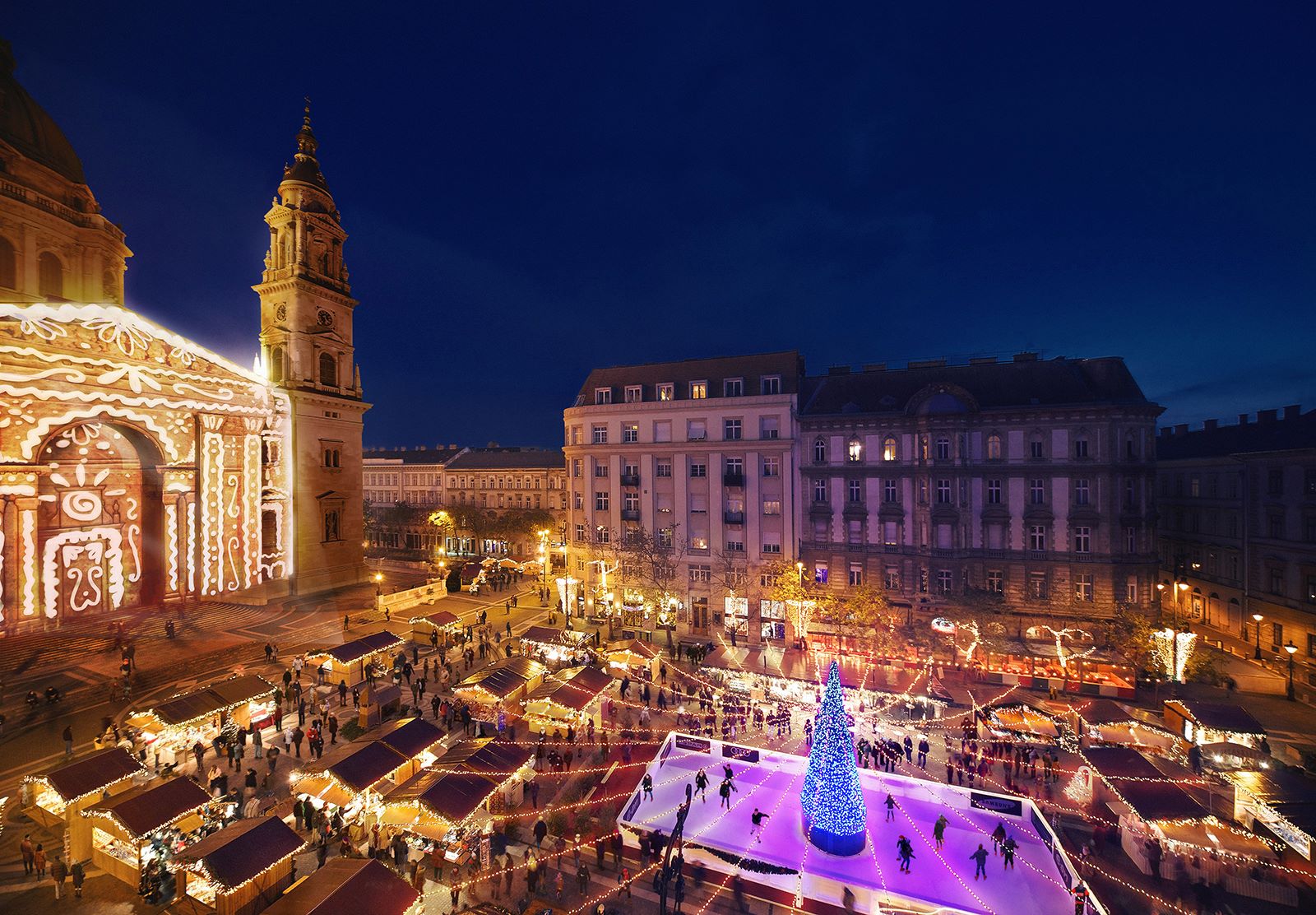 Budapest Basilica Christmas Market Advent Bazilika Xmas Aerial Photo